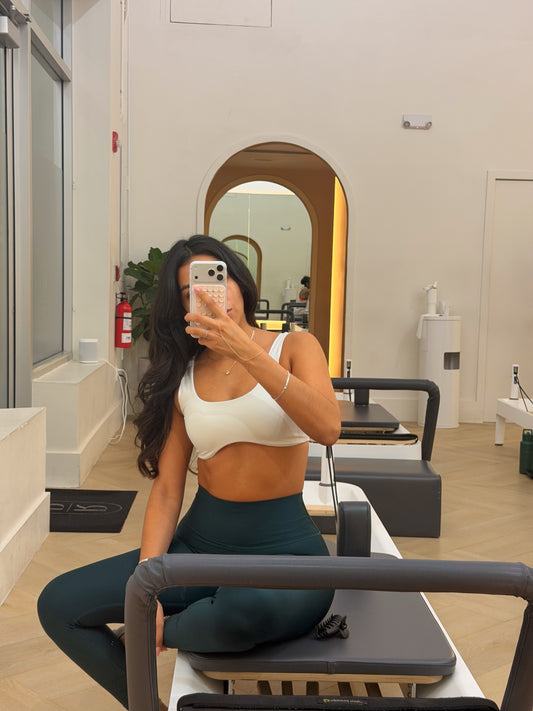 WHITE MID COVERAGE SPORTS BRA